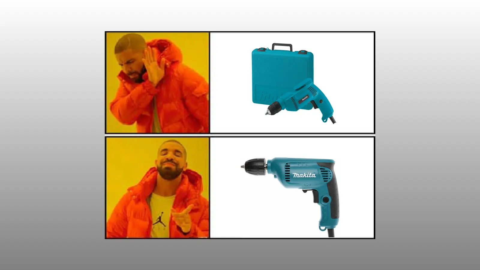 Drake meme: passing on the Makita 6408K, approving the Makita 6413