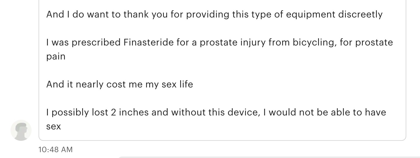 Customer message about finasteride side effects and VascuVive